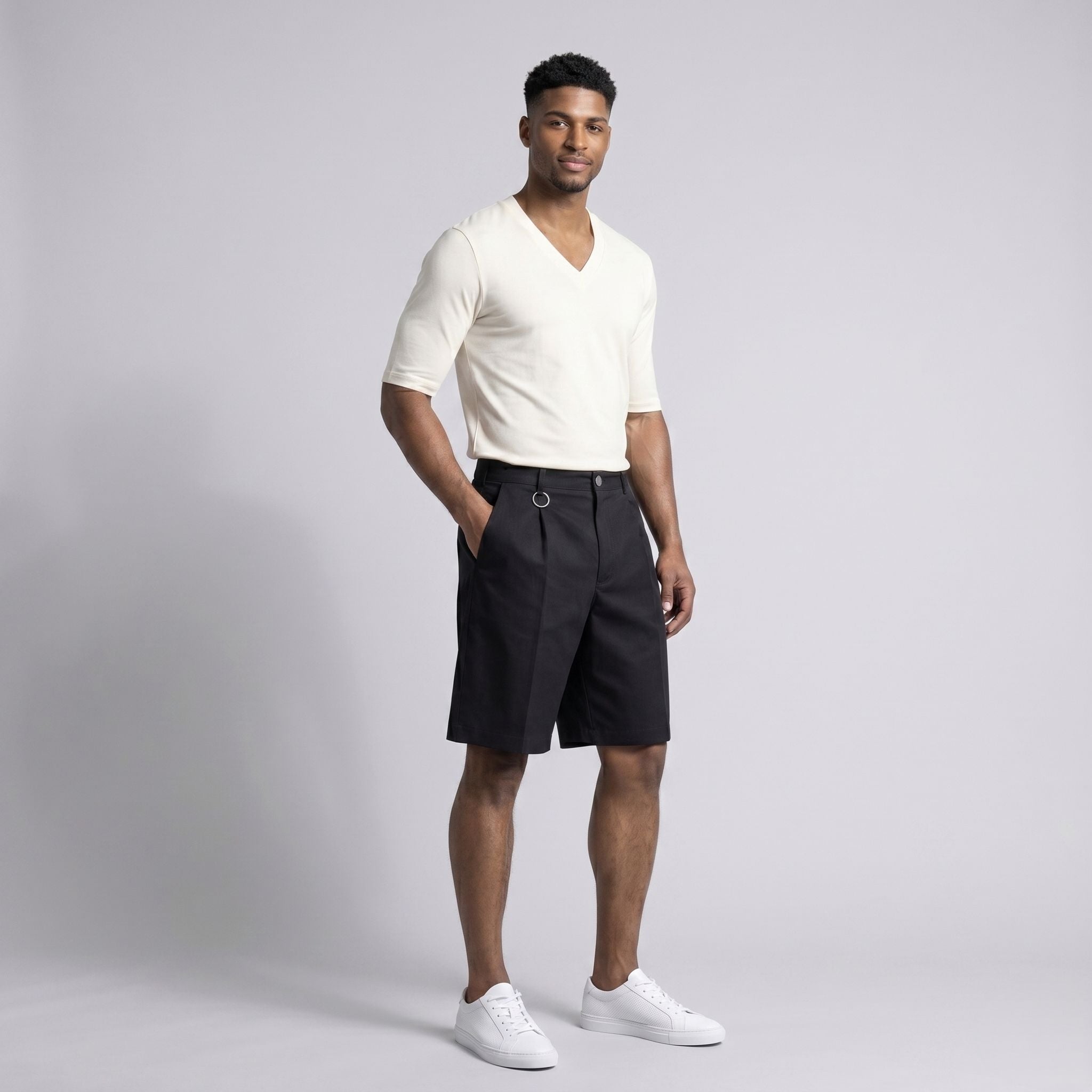 Tricou bărbați alb ecru slim fit cu decolteu în V - Jersey Subțire, Respirabil, Calitate Premium