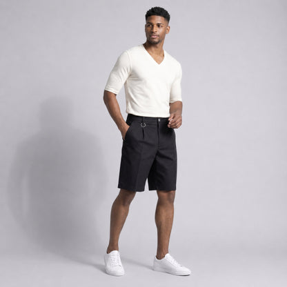 Tricou bărbați alb ecru slim fit cu decolteu în V - Jersey Subțire, Respirabil, Calitate Premium