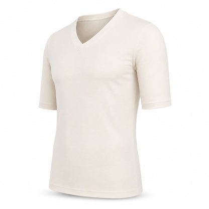 Tricou bărbați alb ecru slim fit cu decolteu în V - Jersey Subțire, Respirabil, Calitate Premium