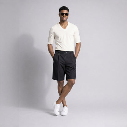 Tricou bărbați alb ecru slim fit cu decolteu în V - Jersey Subțire, Respirabil, Calitate Premium