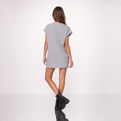 Tricou gri Unisex Oversized din Bumbac 100%, Design Fulger Decupat la Laser