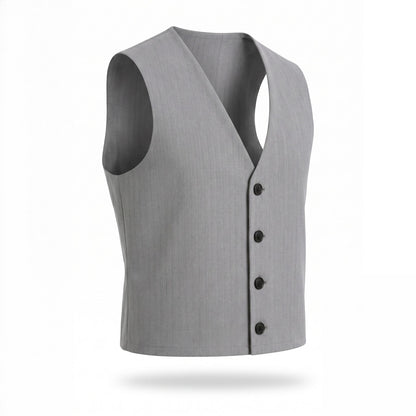 PRECOMANDA CU TERMEN DE LIVRARE 10 ZILE! Compleu bărbați de vară gri, cu vestă și pantaloni scurți cu tur lăsat – material respirabil