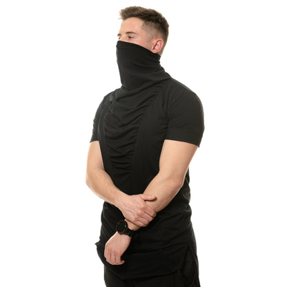 vagabond reflectss asimetrix Tricou negru long line cu guler inalt si drapaje pe piept