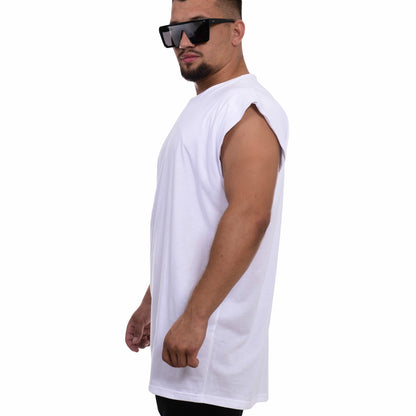 Tricou alb oversized fara maneca vagabond reflectss asimetrix