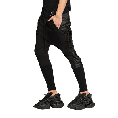 vagabond reflectss pantaloni negri cu tur snururi laterale fas aplicat pe lateral mulat pe gamba