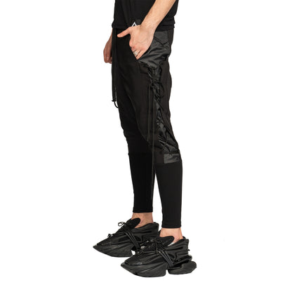 vagabond reflectss pantaloni negri cu tur snururi laterale fas aplicat pe lateral mulat pe gamba