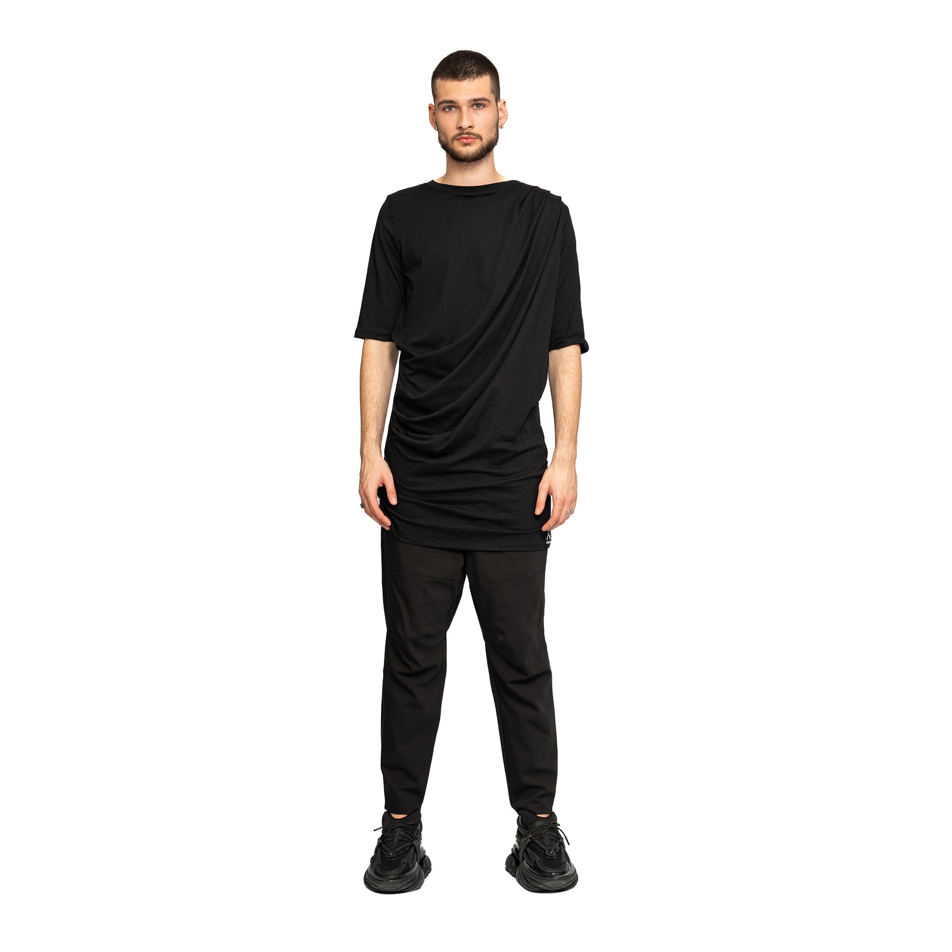 vagabond reflectss asimetrix Tricou negru long line cu drapaje