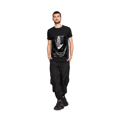 vagabond reflectss asimetrix pantaloni negri cu tur lasat