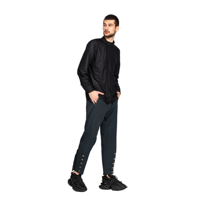 vagabond reflectss asimetrix camasa barbati barbateasca neagra cu guler tunica si fenta pe o parte