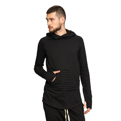 vagabond reflectss bluza neagra cu maneca lunga buzunar aplicat si gluga