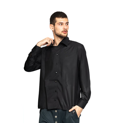 vagabond reflectss asimetrix camasa barbati barbateasca neagra cu fata suprapusa