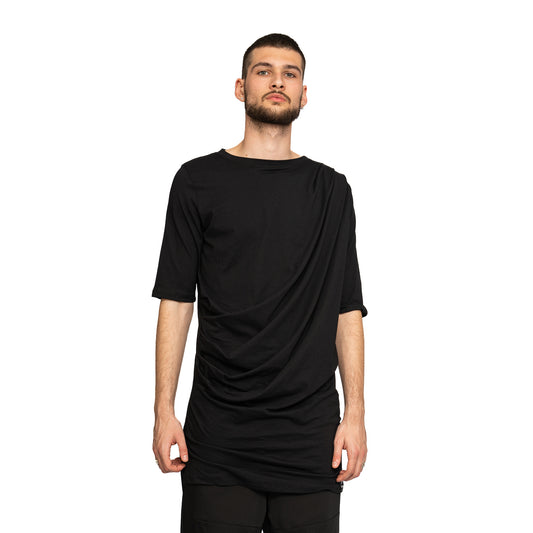 vagabond reflectss asimetrix Tricou negru long line cu drapaje