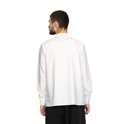 vagabond reflectss asimetrix camasa barbati barbateasca alba cu guler tunica si fenta pe o parte