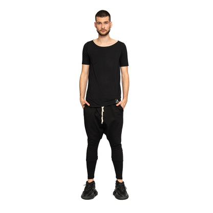 Tricou negru asimetric long line cu decolteu vagabond reflectss asimetrix
