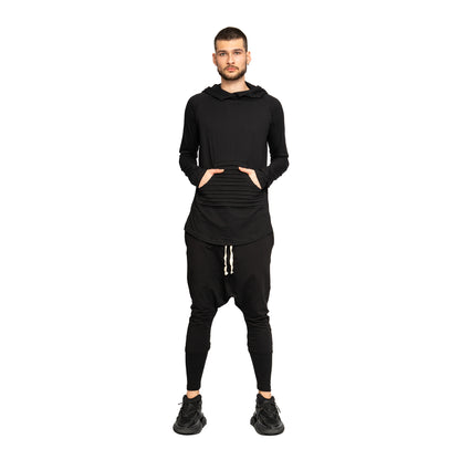 vagabond reflectss bluza neagra cu maneca lunga buzunar aplicat si gluga