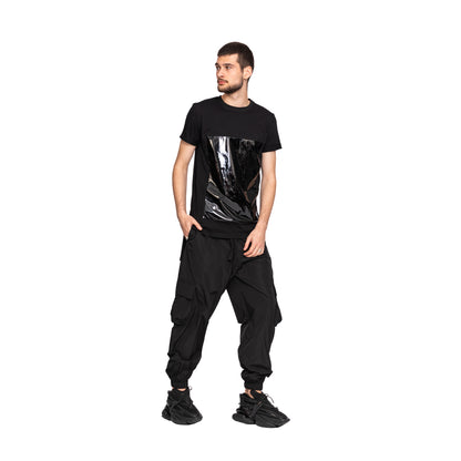 vagabond reflectss asimetrix pantaloni negri cu tur lasat