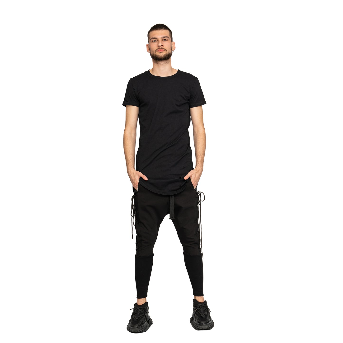 reflectss vagabond tricou barbatesc negru long line perforat